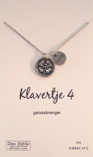 Klavertje vier hanger aan ketting - tin