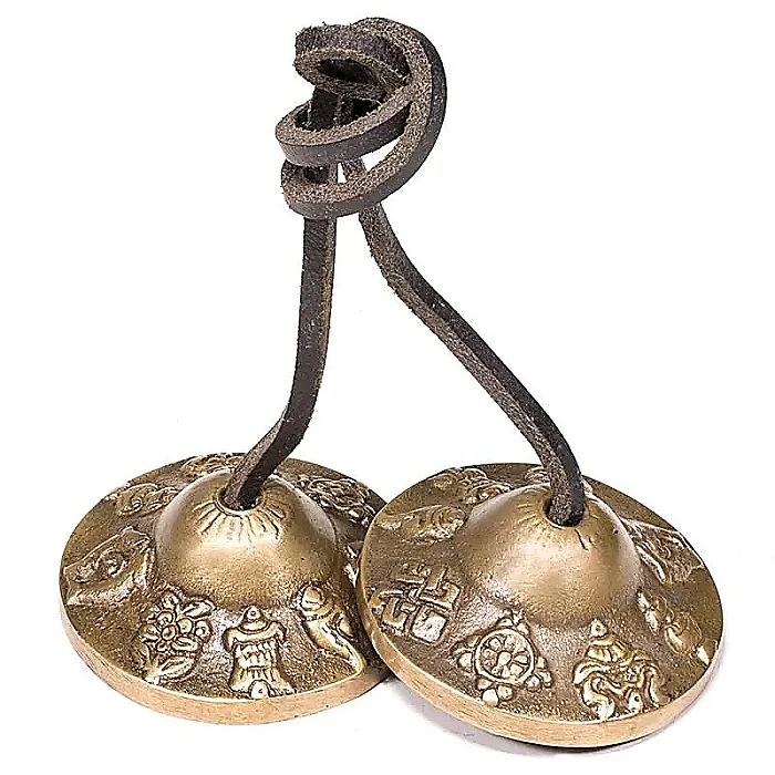 Tingshas 8 voorspoedssymbolen messing 5.5cm