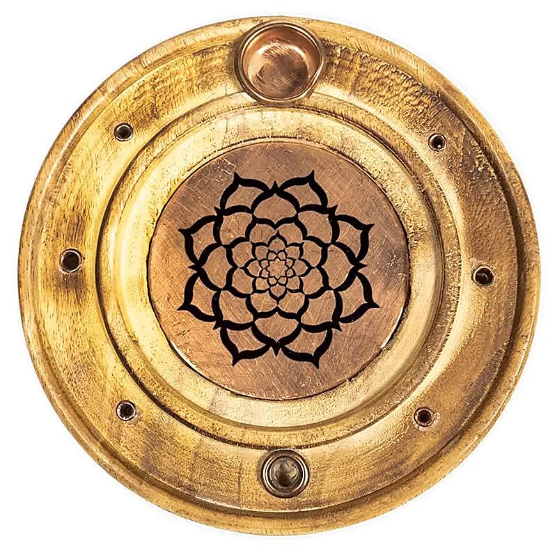Wierook en kegeltjes brander lotus koper/hout