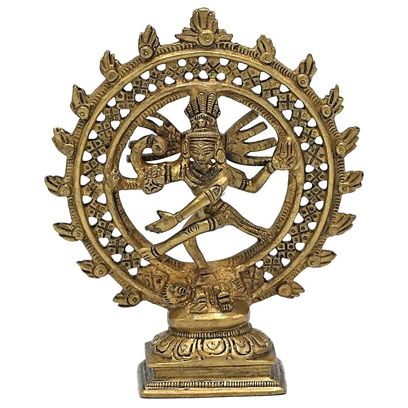 Shiva Nataraja messing dubbele ring goud kleur 15 cm.