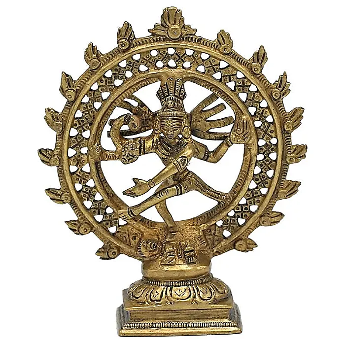 Shiva Nataraja messing dubbele ring goud kleur 15 cm.
