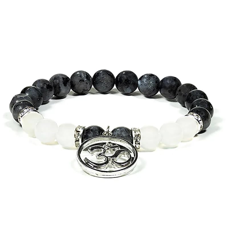 Armband labradoriet/witte agaat met ohm Loopt uit