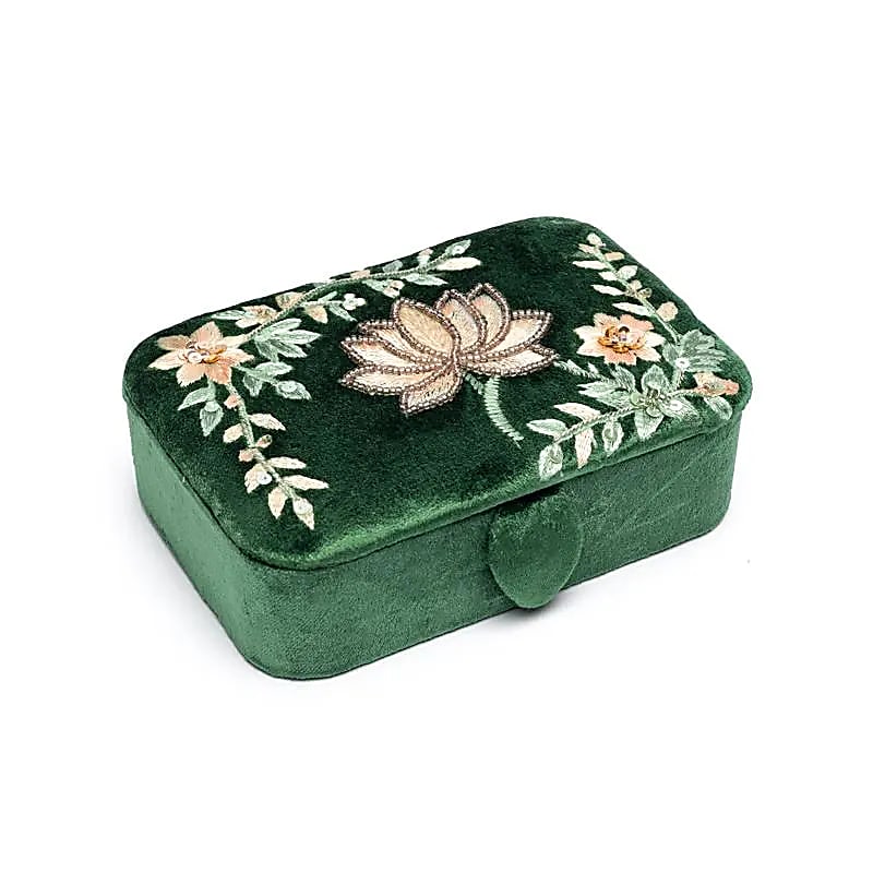 Sieraden / tarotdoos fluweel groen met lotus