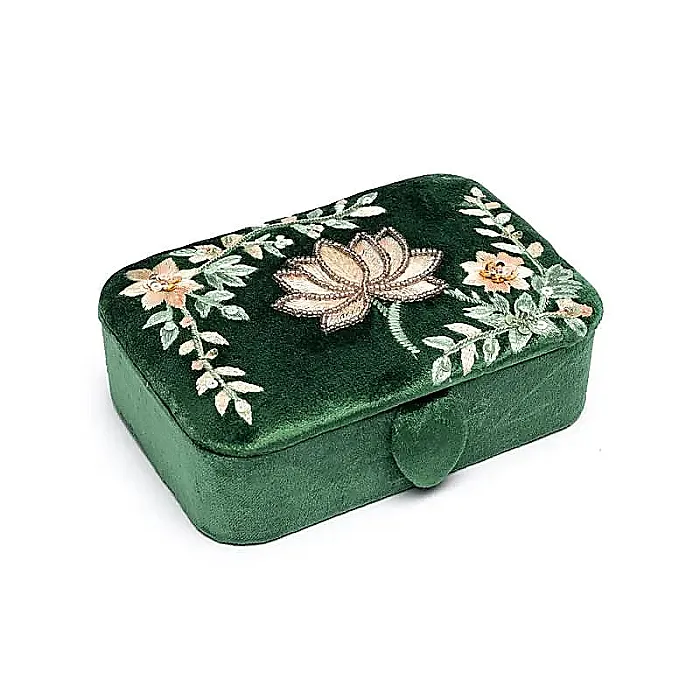 Sieraden / tarotdoos fluweel groen met lotus