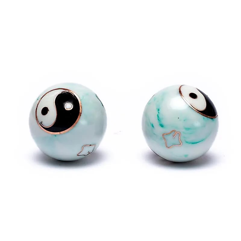Meridiaalkogels Yin Yang wit/groen 3,5 cm