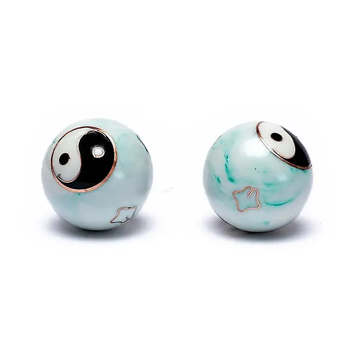 Meridiaalkogels Yin Yang wit/groen 3,5 cm
