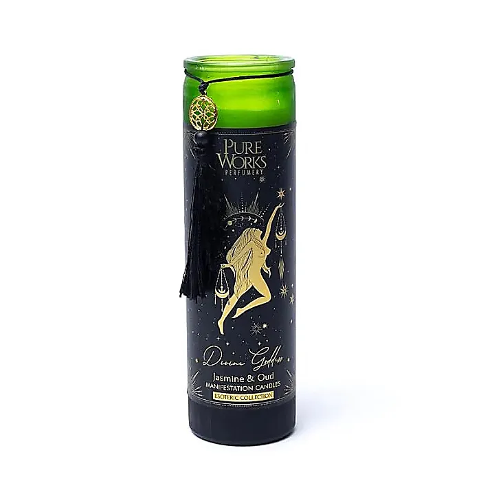 Manifestatiekaars Divine Goddess in glas met kwast