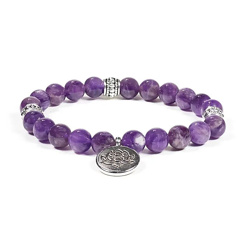 Mala/armband amethist elastisch met lotus