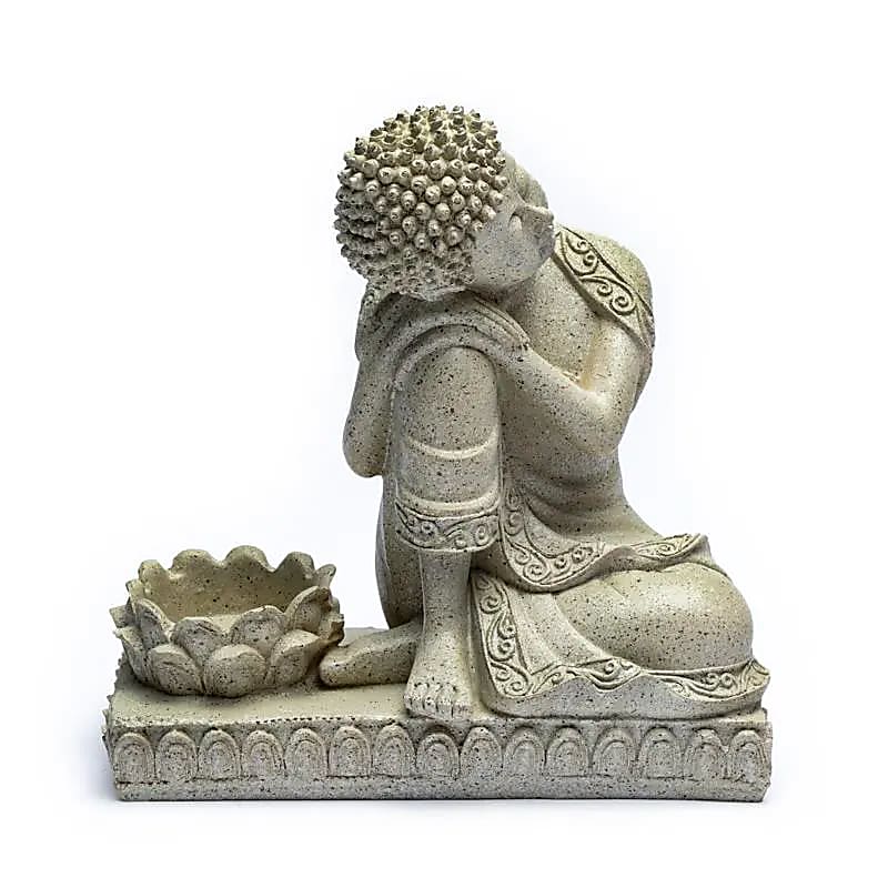 Boeddha naast kaarshouder polystone steengrijs