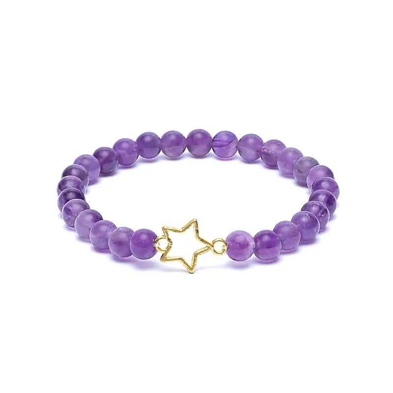 12570 AB-S54 Armband amethist elastisch met ster