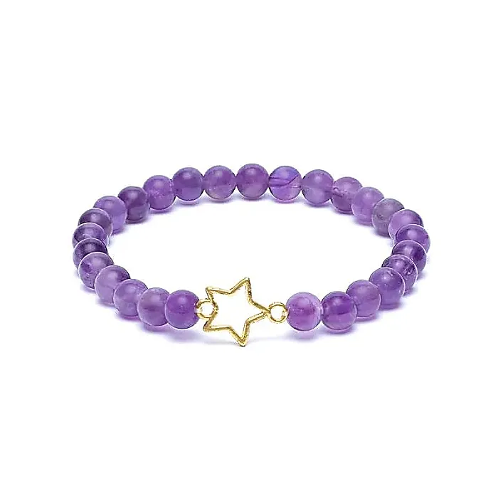 12570 AB-S54 Armband amethist elastisch met ster