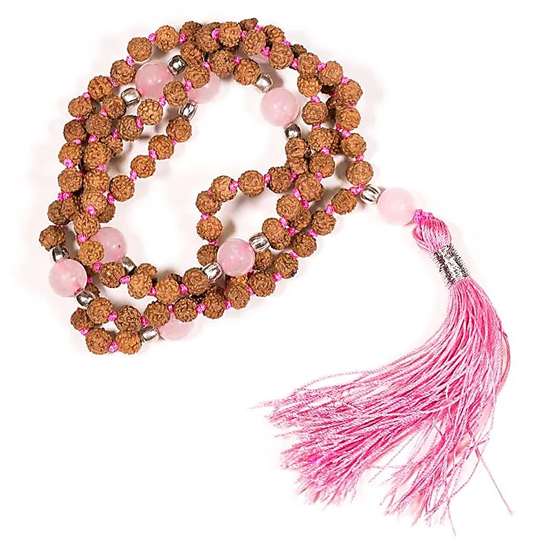 M41 Mala rudraksha & rozekwarts