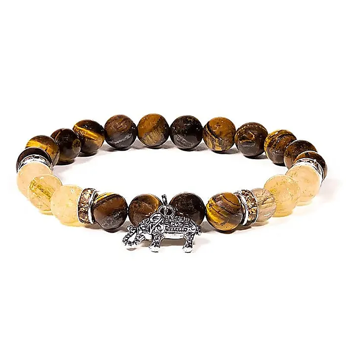 12601 AB-S60 Armband tijgeroog/rutielkwarts met olifant