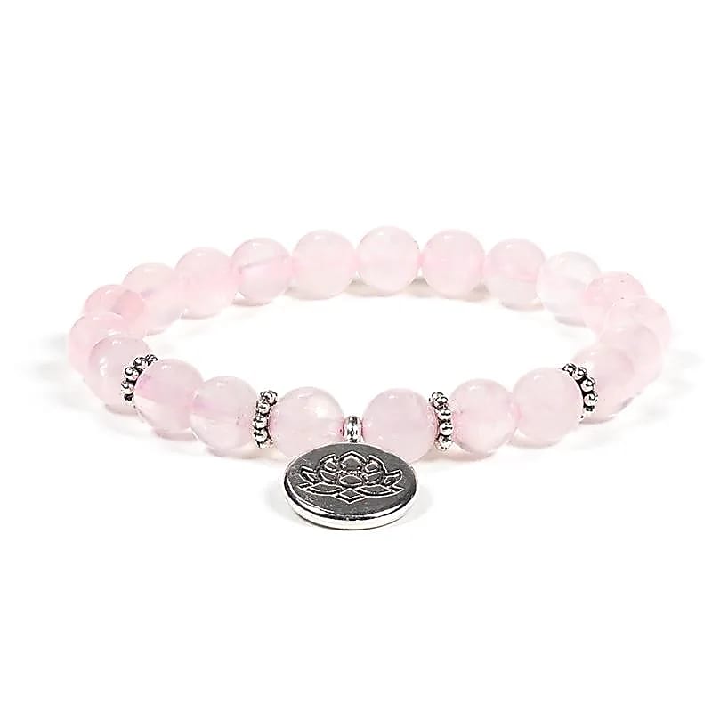 Mala/armband Rozenkwarts elastisch met lotus