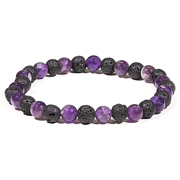 AB-S15 Amethist/Lavasteen Armband ronde kraal