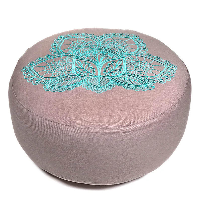 - Meditatiekussen Lotus (blauw geborduurd) taupe