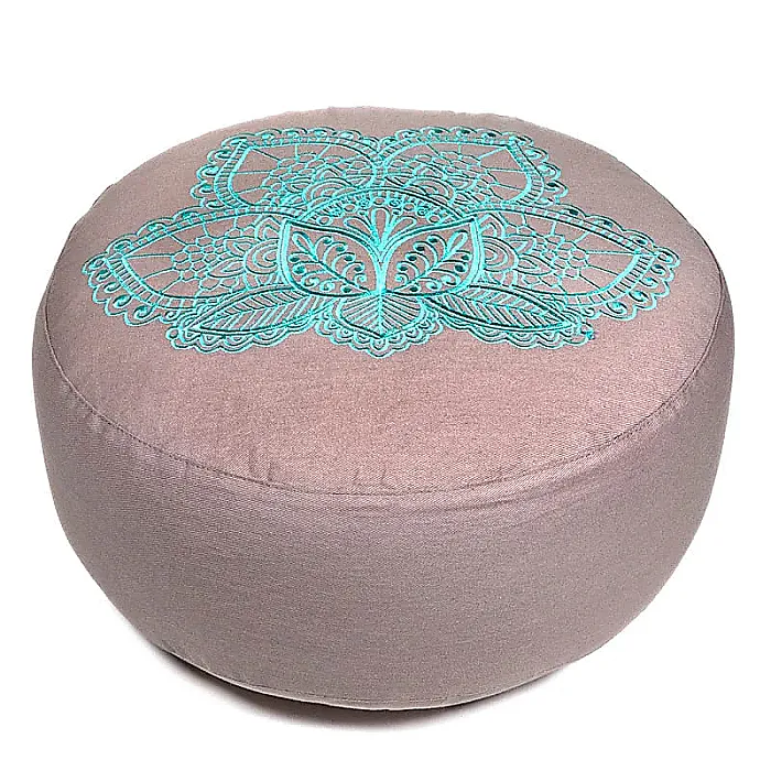 - Meditatiekussen Lotus (blauw geborduurd) taupe