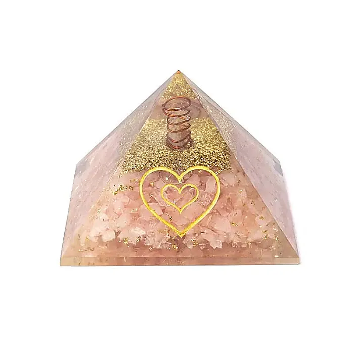 Orgoniet piramide rozenkwarts met hart
