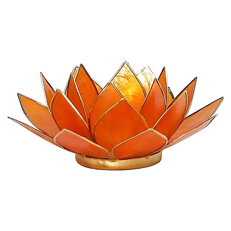 Lotus sfeerlicht (5) oranje 2e chakra goudrand -- 13.5 cm
