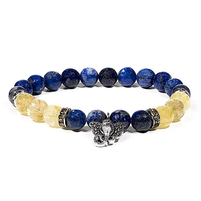 12606 AB-S61 Mala/armband lapis lazuli/rutielkwarts met ganesha