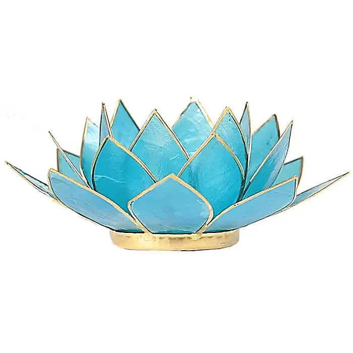 (11) Lotus sfeerlicht blauw 5e chakra goudrand -- 13.5 cm
