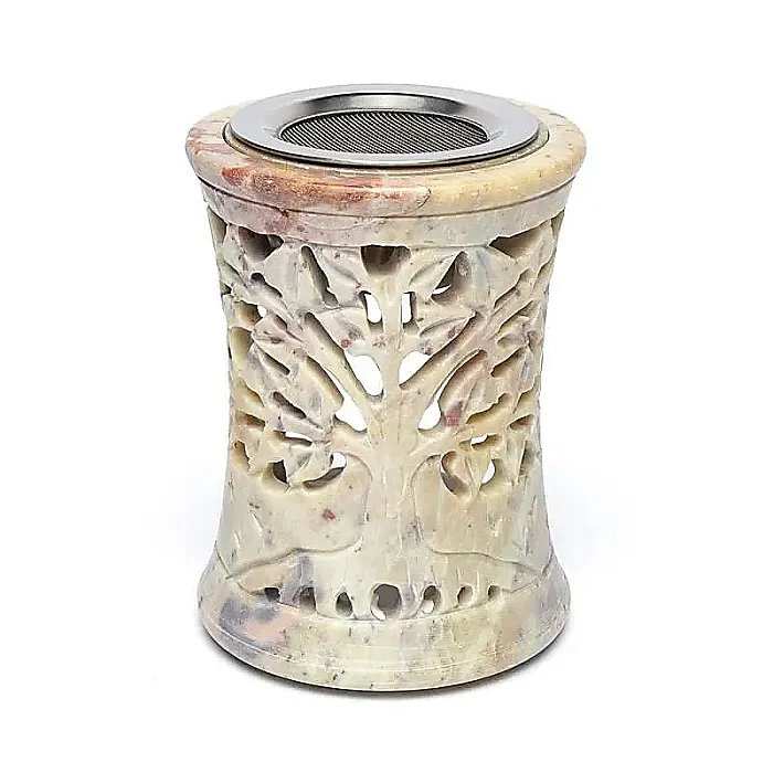 - Olie- en wierook brander zeepsteen levensboom