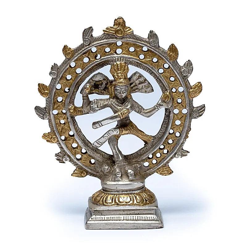 Shiva Nataraja messing dubbele ring goud/zilver kleur 15 cm.
