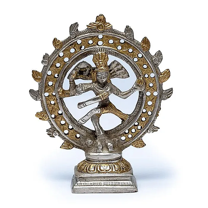 Shiva Nataraja messing dubbele ring goud/zilver kleur 15 cm.
