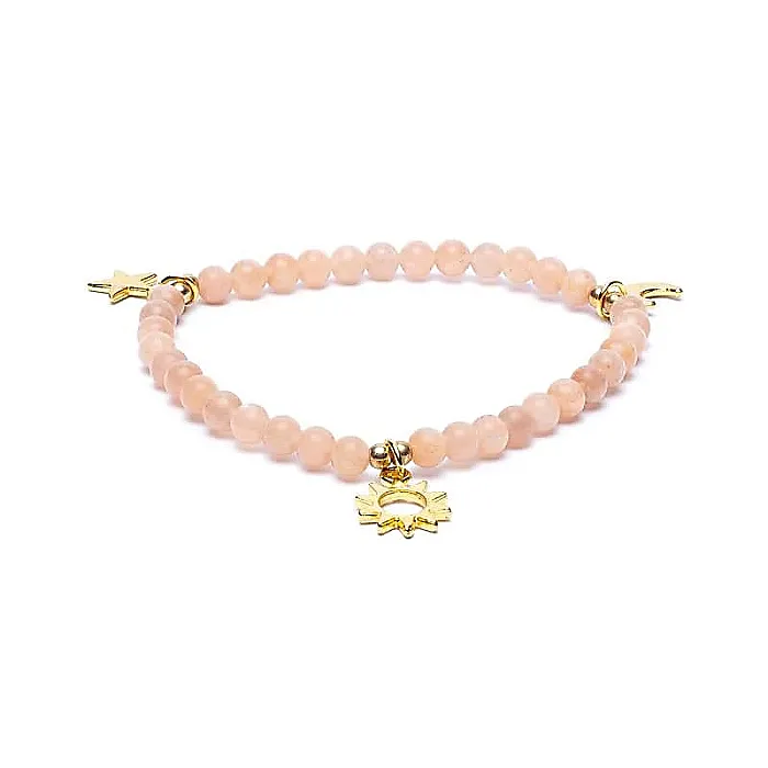 12548 AB-S57 -Armband zonnesteen elastisch met sterren/maan/zon