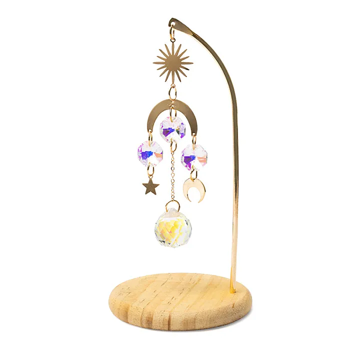 Suncatcher op houten voet zon, maan en ster