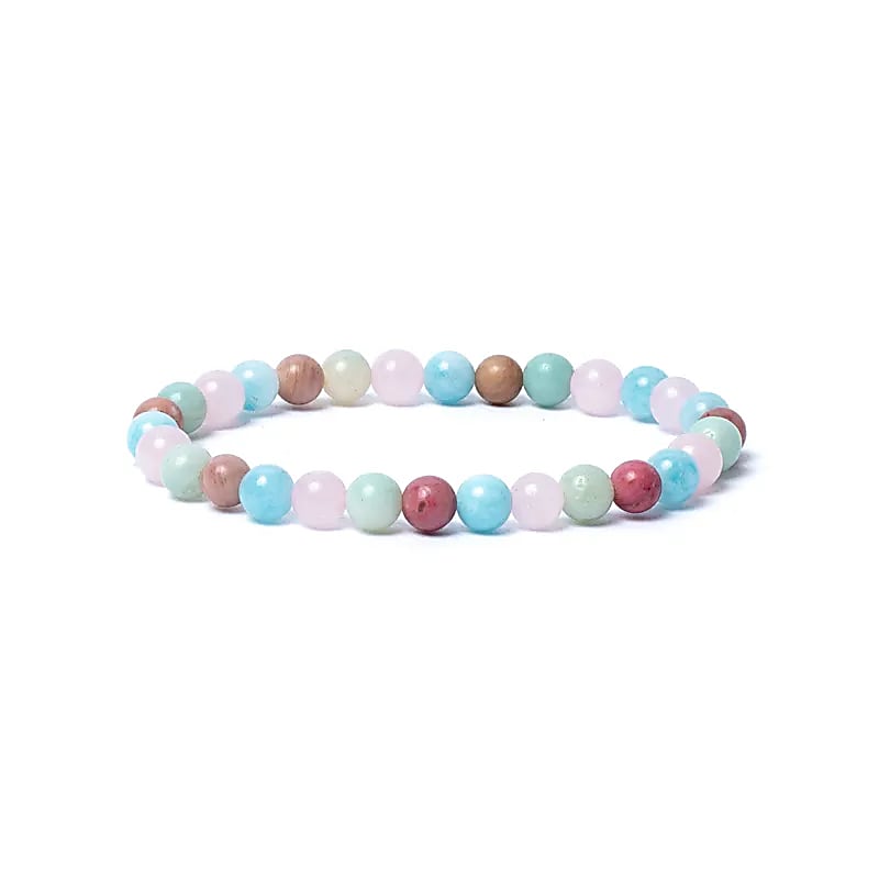 12642 AB-S38 - Armband aquamarijn/ rozenkwarts/ amazoniet/ thuliet