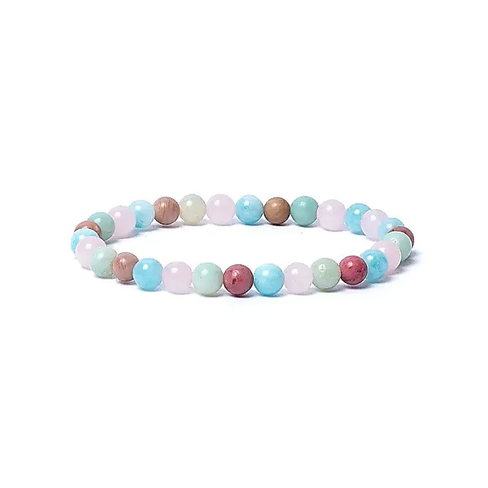 12642 AB-S38 - Armband aquamarijn/ rozenkwarts/ amazoniet/ thuliet