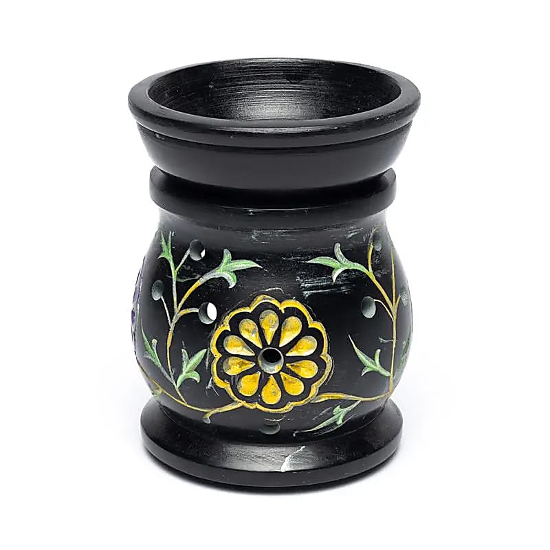 Olieverdamper Flowers zwart zeepsteen -- 10x8 cm