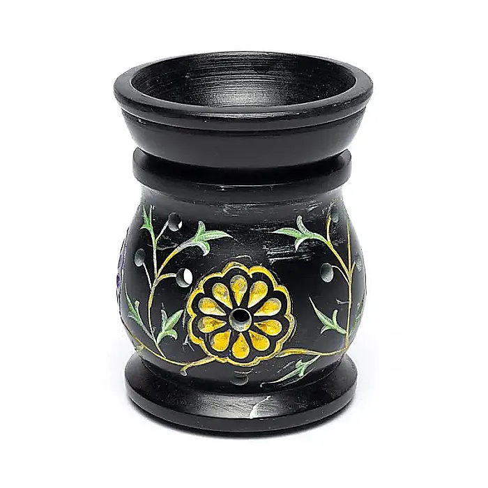 Olieverdamper Flowers zwart zeepsteen -- 10x8 cm