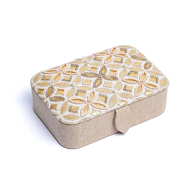 Sieraden / tarotdoos fluweel beige/goud met Bloem des Levens