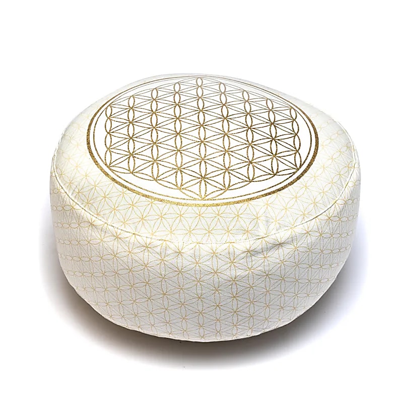 Meditatiekussen flower of life wit/goud