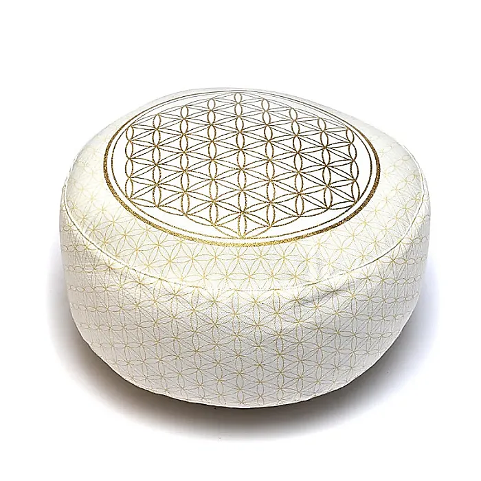 Meditatiekussen flower of life wit/goud