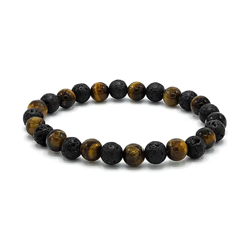 12717 Armband voor brede pols met tijgeroog en lavasteen