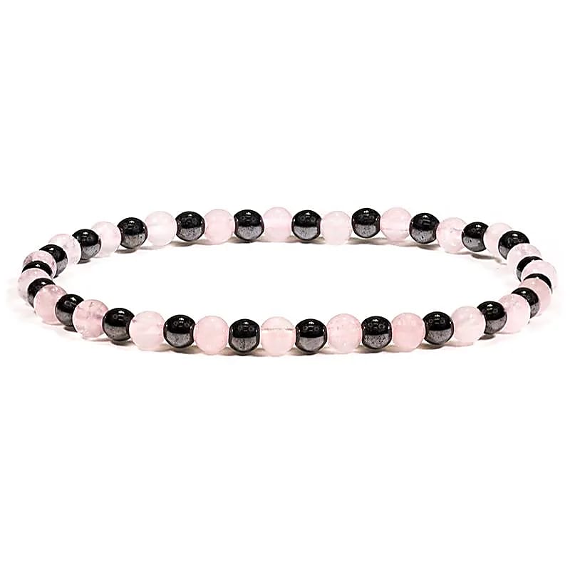 AB-S13 Rozekwarts/Hematiet Armband ronde kraal