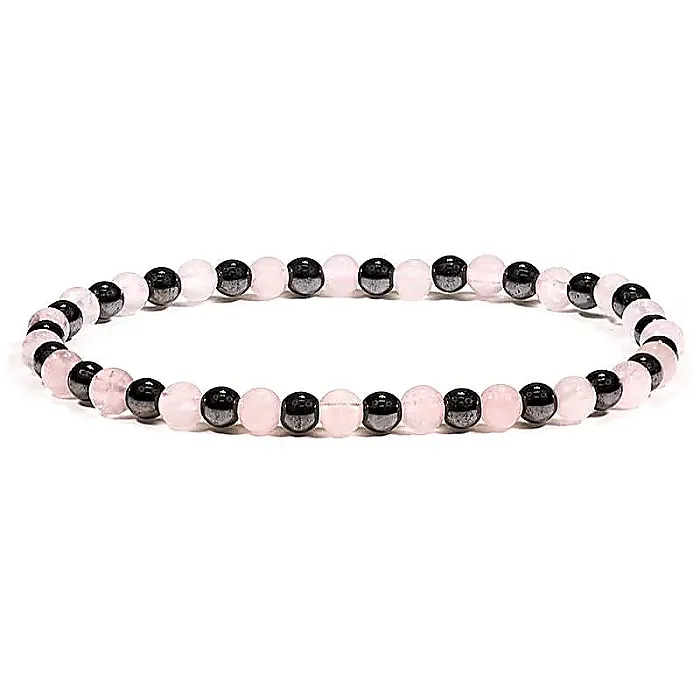 AB-S13 Rozekwarts/Hematiet Armband ronde kraal