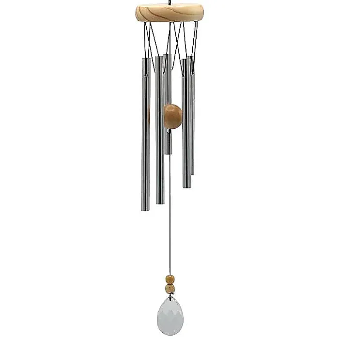 Windorgel rond vijf staafjes hout kristal windvanger