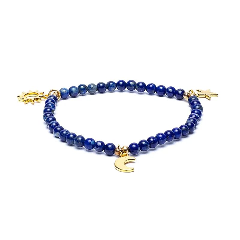 12547 AB-S63 - Armband lapis lazuli elastisch met sterren/maan/zon