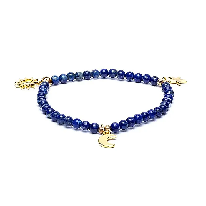 12547 AB-S63 - Armband lapis lazuli elastisch met sterren/maan/zon
