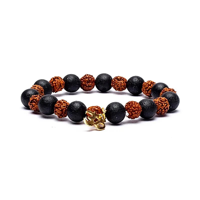 AB-S36 Armband lavasteen/rudraksha met ohm
