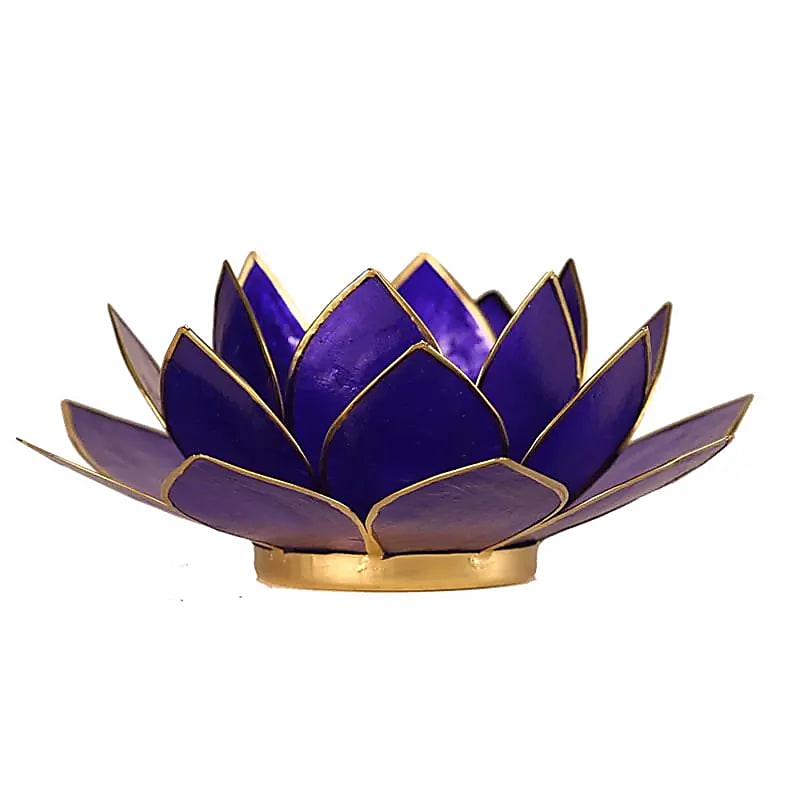 (8) Lotus sfeerlicht indigo 6e chakra goudrand -- 13.5 cm