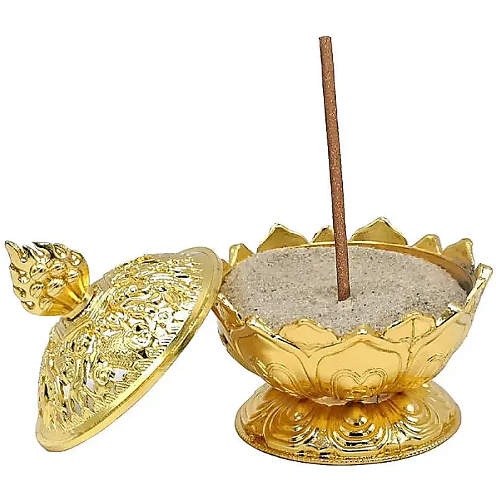 Wierookbrander Lotus goudkleurig -- 7.8x6.9x6.9 cm