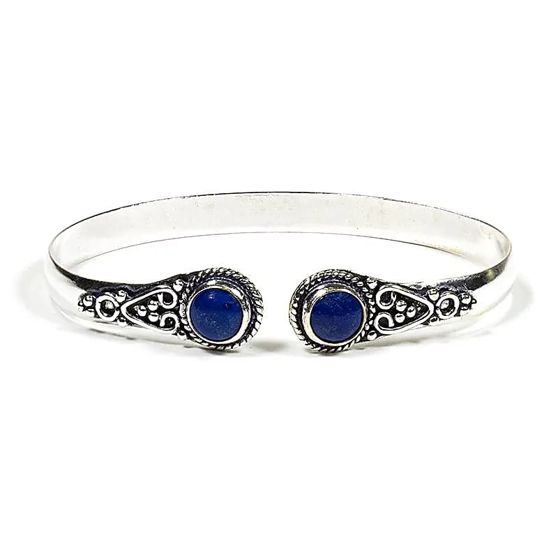India armband Lapis lazuli zilverkleur