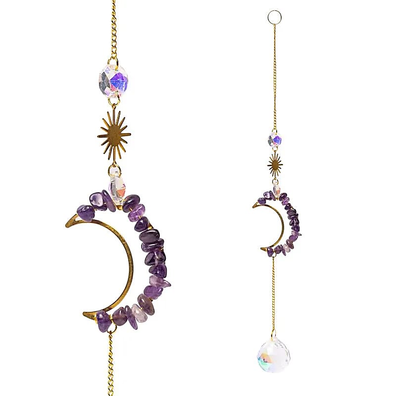 RK-E7 Suncatcher met amethist maan en kristallen bol