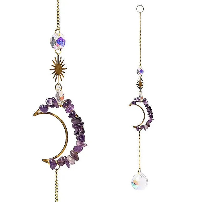RK-E7 Suncatcher met amethist maan en kristallen bol
