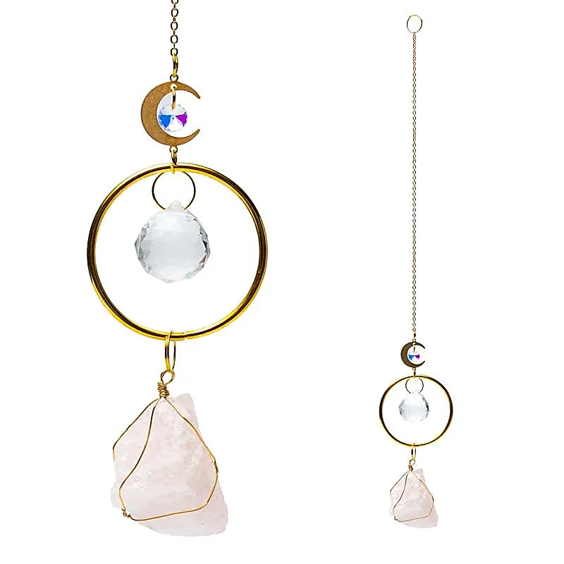 16584 (RK-E5) Suncatcher met maan en rozekwarts